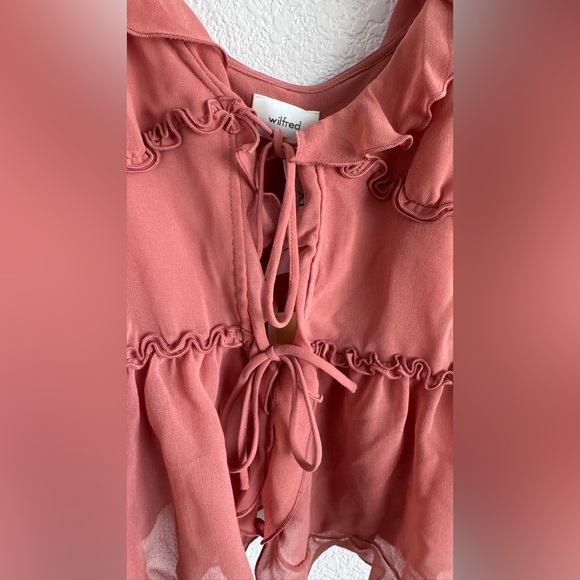 Aritzia Wilfred Amore Cami NWT Dusty Rose Ruffle Tie-Front Chiffon Tank - Picture 7 of 13